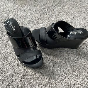 NWOT black patent leather Charles David wedge sandals